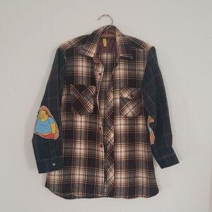 Plaid Flannel Shirt with Cartoon Patch